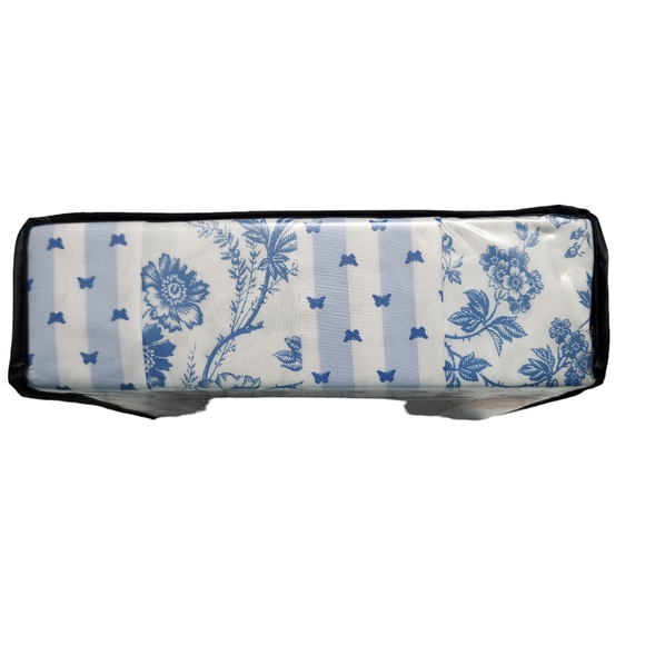 Betsey Johnson 6pc Queen Sheet Set White Blue Butterfly Stripe Floral Chic - Picture 3 of 6